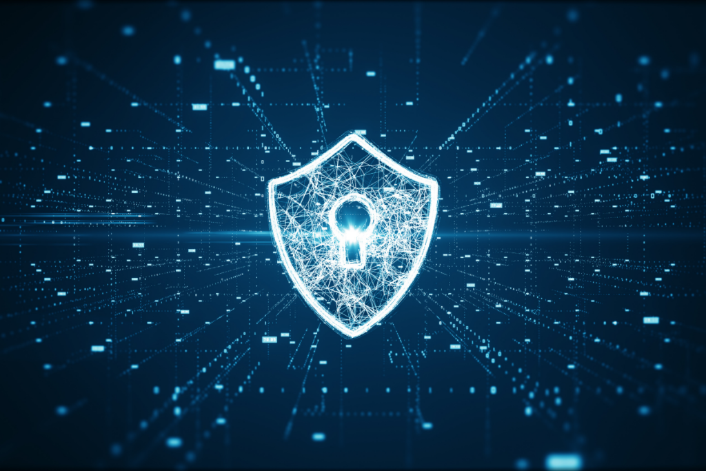 A security shield with a lock in the centre symbolising protection and reliability for Proactive Specialised Security Solutions.