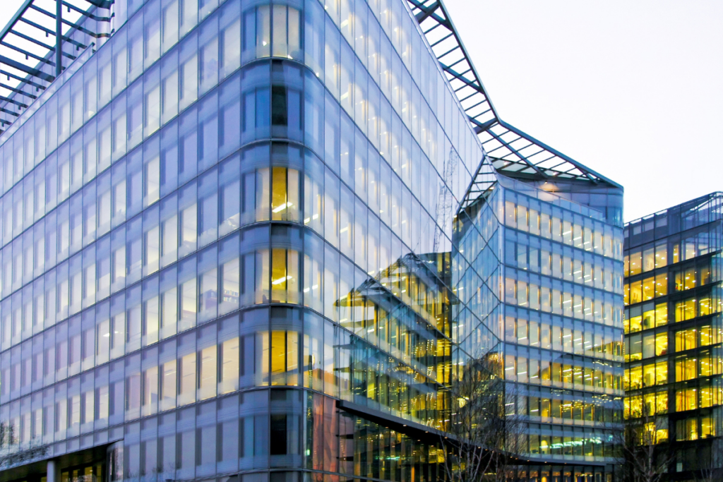 A modern office block representing commercial security services provided by Proactive Specialised Security Solutions.