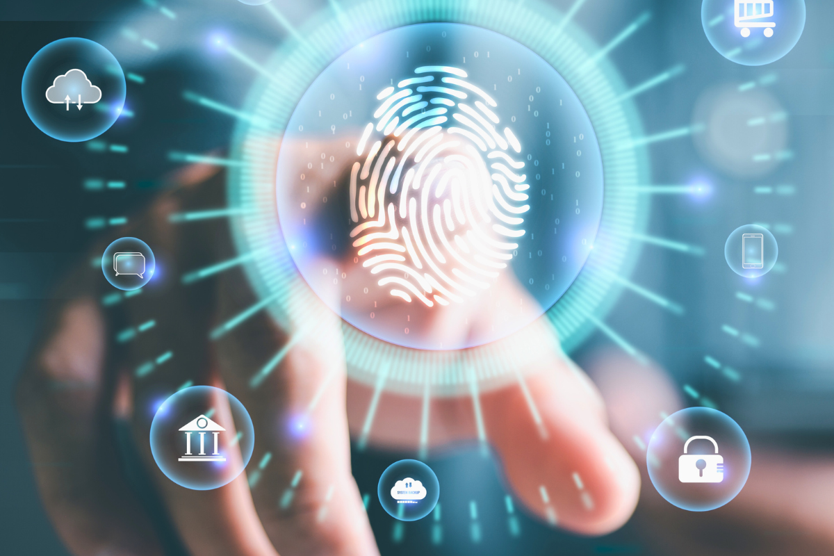 Digital fingerprint biometric security technology representing advanced protection systems.